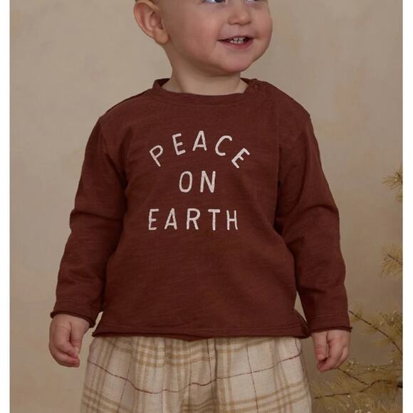 Rylee & Cru Baby Brown Peace On Earth Raw Edge Long Sleeve Tee Size 6-12 M - Picture 1 of 5